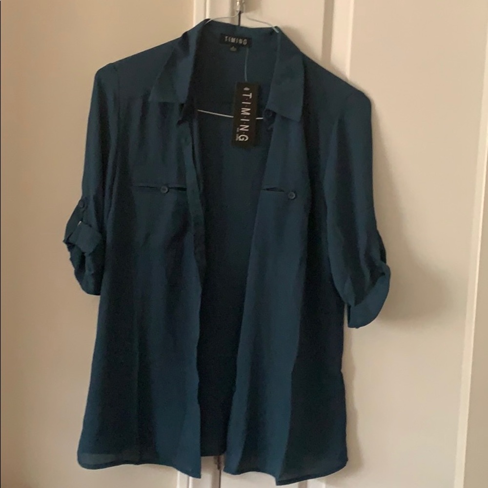 Dark Teal (L) Button Up Blouse